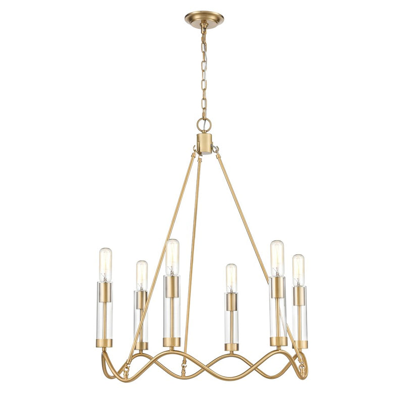 Atlas Lighting Celsius 27in 6-Light Chandelier | Modern Glam Satin Brass and Clear Glass | Dining Room & Living Room | Model CL11121-BS