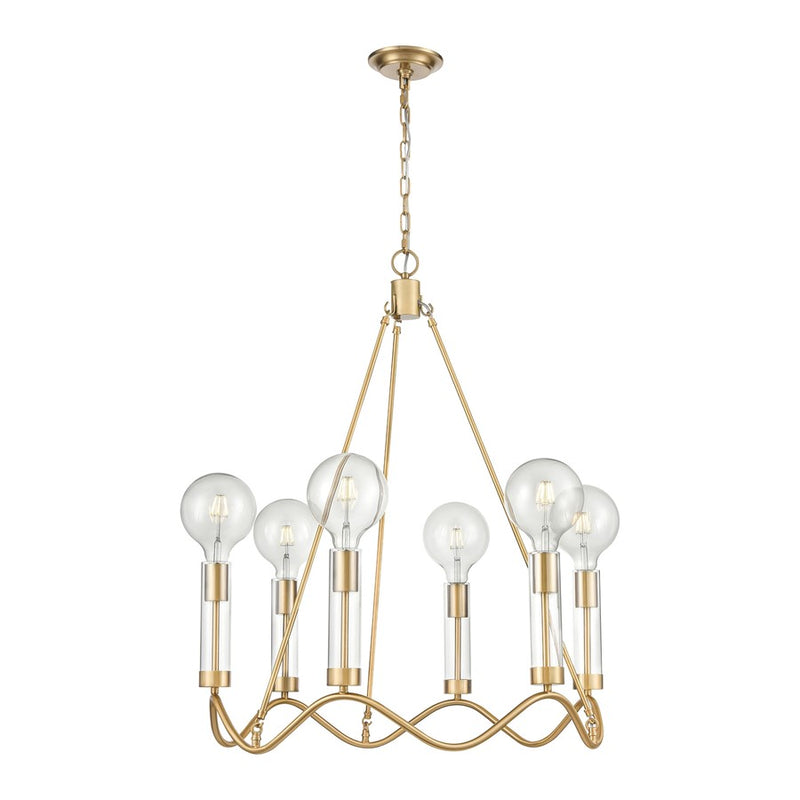 Atlas Lighting Celsius 27in 6-Light Chandelier | Modern Glam Satin Brass and Clear Glass | Dining Room & Living Room | Model CL11121-BS