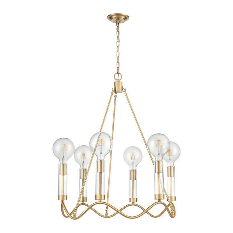 Atlas Lighting Celsius 27in 6-Light Chandelier | Modern Glam Satin Brass and Clear Glass | Dining Room & Living Room | Model CL11121-BS