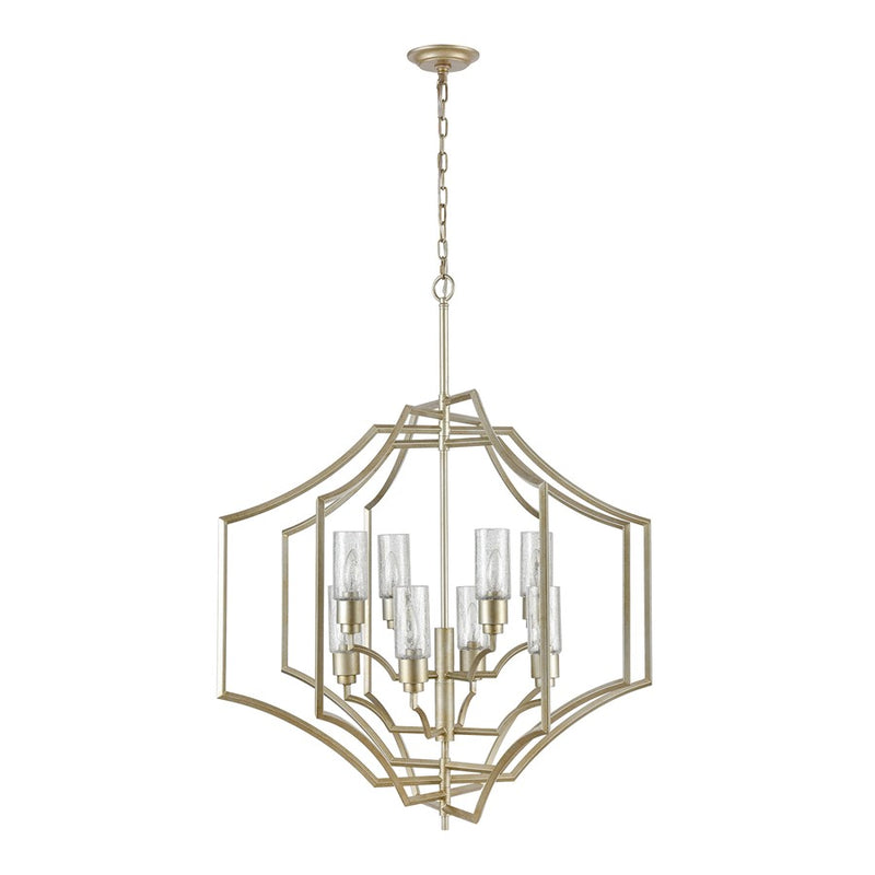 Atlas Lighting Cheswick 36in 8-Light Chandelier | Transitional German Silver Metal & Clear Crackle Glass | Dining Room & Living | Model CL11123-SV
