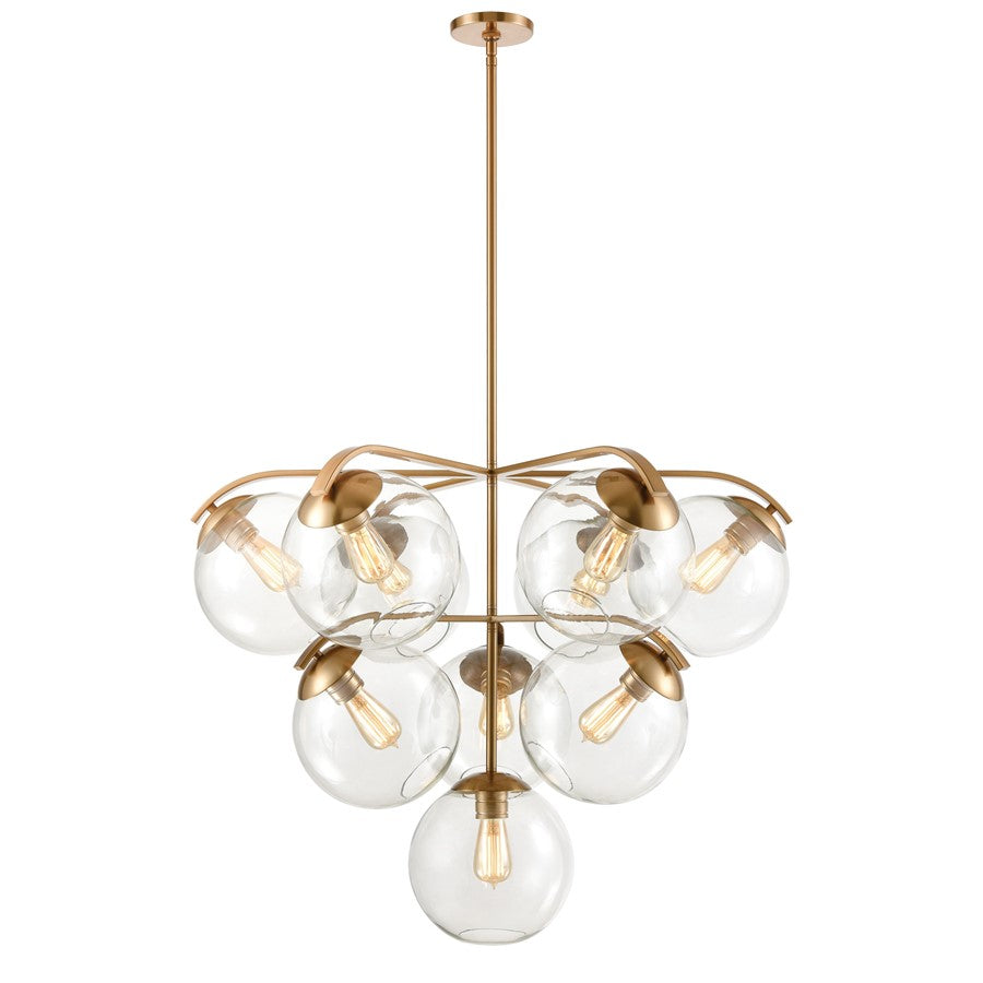Atlas Lighting Collective 36'' Wide 10Lt Chandelier, Brass/Clear