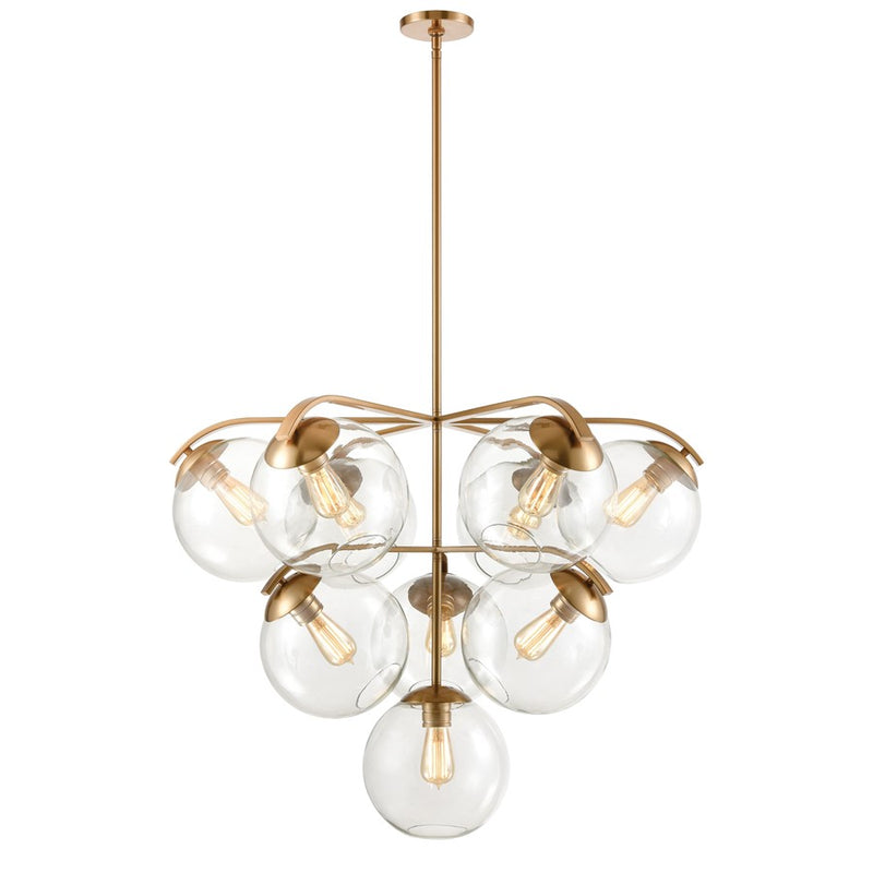 Atlas Lighting Collective 36in 10-Light Chandelier | Satin Brass and Clear Glass | Dining Room & Living Room | 36 x 36 x 28 in | Model CL11129-BS