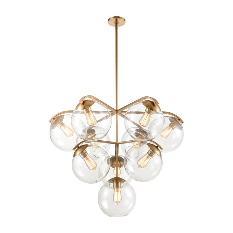 Atlas Lighting Collective 36in 10-Light Chandelier | Satin Brass and Clear Glass | Dining Room & Living Room | 36 x 36 x 28 in | Model CL11129-BS