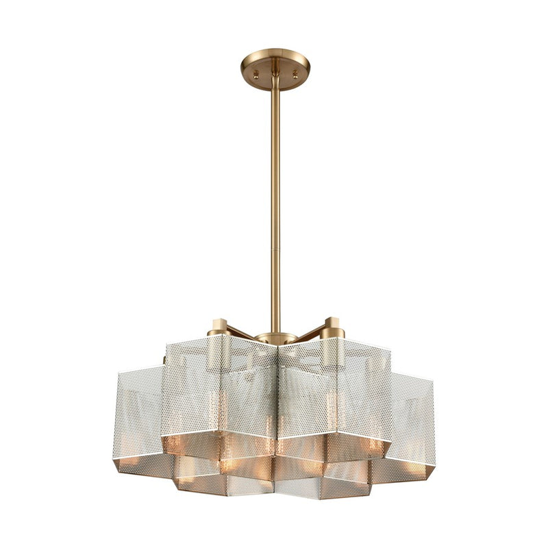 Atlas Lighting Compartir 20in 7-Light Chandelier | Satin Brass and Polished Nickel | Dining Room & Kitchen Island | 20 x 20 x 9 in | Model CL11130-BS
