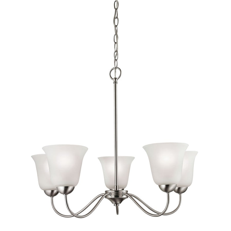 Atlas Lighting Conway 26in 5-Light Chandelier | Traditional Brushed Nickel and White Frosted Glass | Dining Room & Living Room | Model CL11135-NK