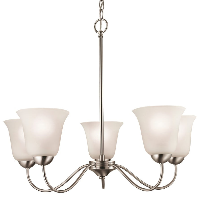 Atlas Lighting Conway 26in 5-Light Chandelier | Traditional Brushed Nickel and White Frosted Glass | Dining Room & Living Room | Model CL11135-NK