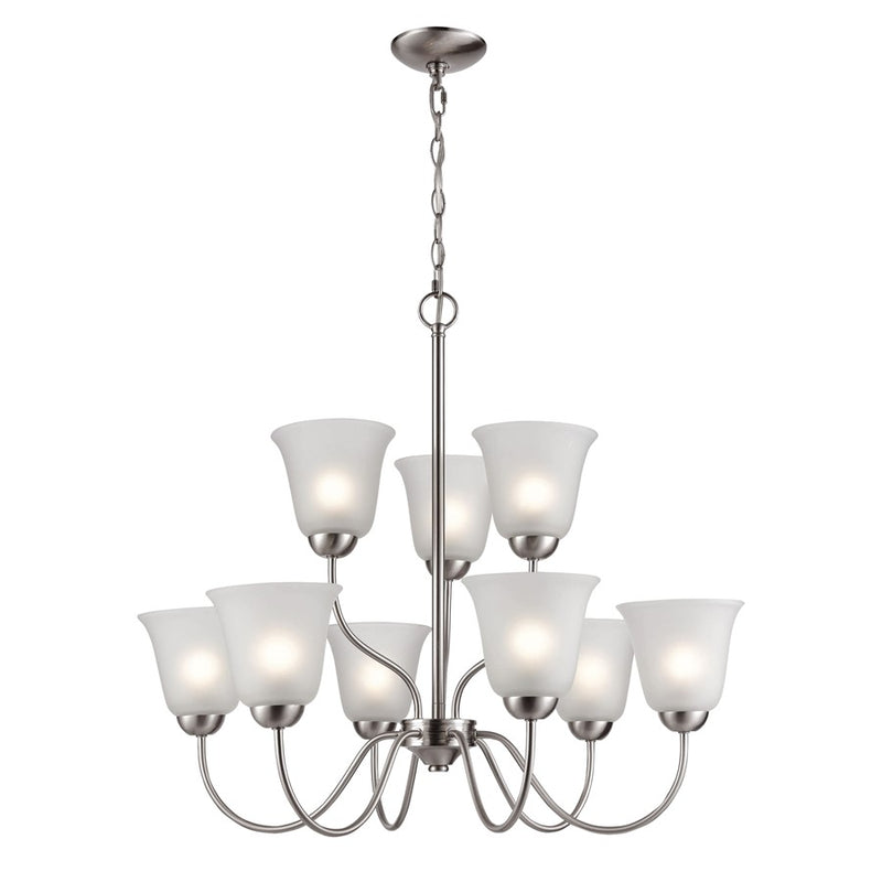 Atlas Lighting Conway 26in 9-Light Chandelier | Traditional Brushed Nickel and White Frosted Glass | Dining Room & Foyer | Model CL11136-NK