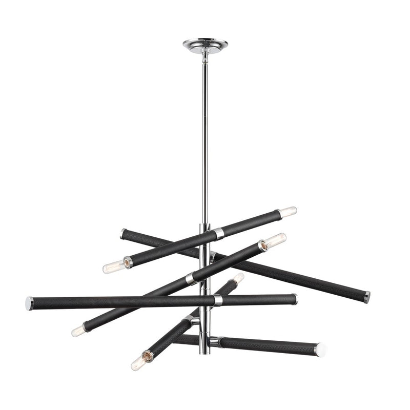 Atlas Lighting Crosspiece 39in 6-Light Chandelier | Transitional Black Fabric and Polished Nickel Metal | Dining Room & Living | Model CL11139-BK
