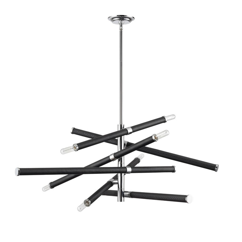 Atlas Lighting Crosspiece 39in 6-Light Chandelier | Transitional Black Fabric and Polished Nickel Metal | Dining Room & Living | Model CL11139-BK