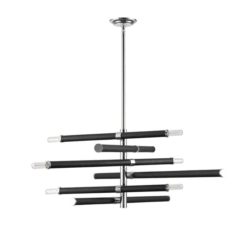 Atlas Lighting Crosspiece 39in 6-Light Chandelier | Transitional Black Fabric and Polished Nickel Metal | Dining Room & Living | Model CL11139-BK