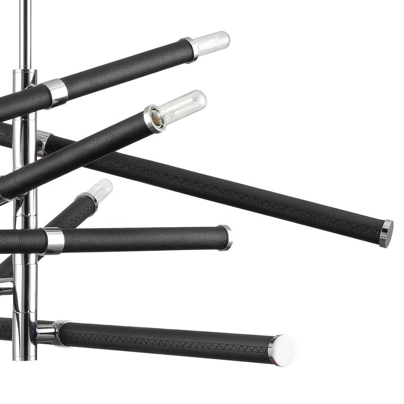 Atlas Lighting Crosspiece 39in 6-Light Chandelier | Transitional Black Fabric and Polished Nickel Metal | Dining Room & Living | Model CL11139-BK