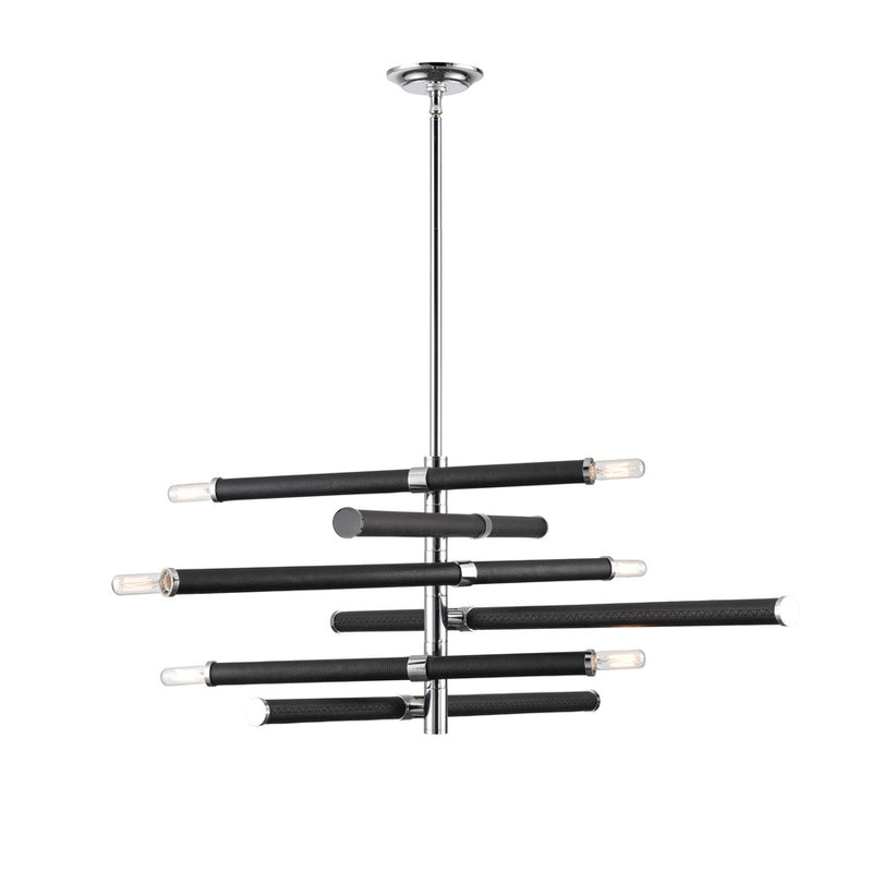 Atlas Lighting Crosspiece 39in 6-Light Chandelier | Transitional Black Fabric and Polished Nickel Metal | Dining Room & Living | Model CL11139-BK