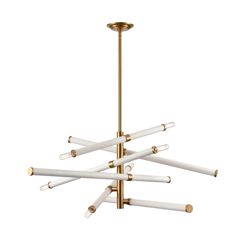 Atlas Lighting Crosspiece 39in 6-Light Chandelier | Transitional White Fabric and Satin Brass Metal | Dining Room & Living Room | Model CL11139-WH