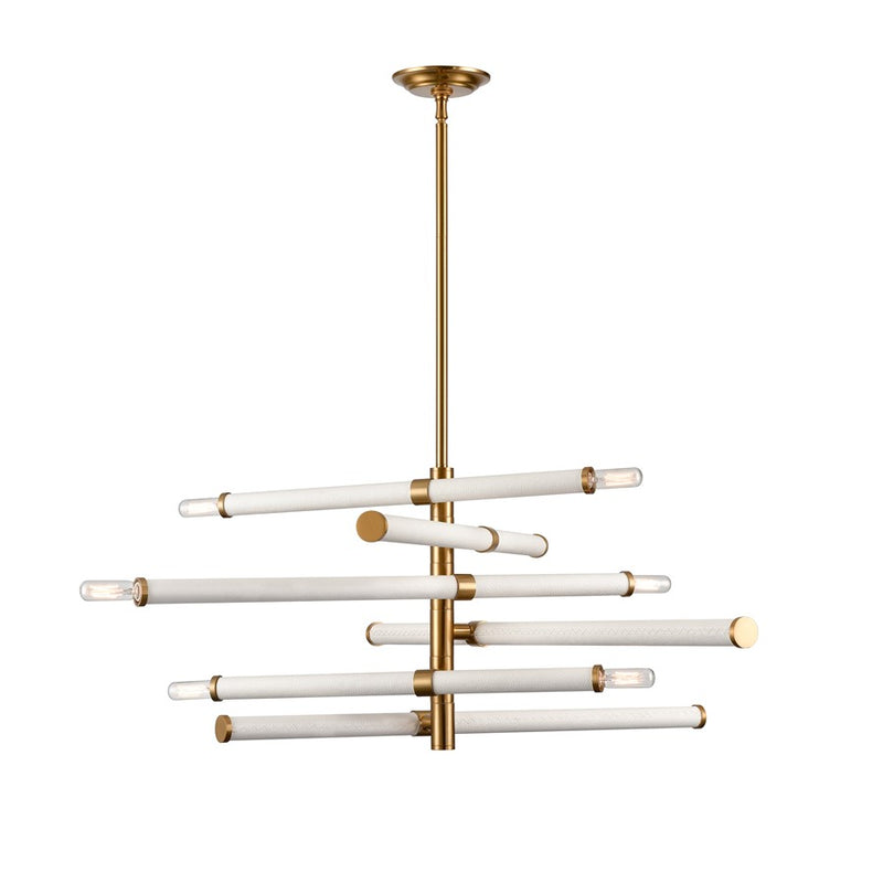 Atlas Lighting Crosspiece 39in 6-Light Chandelier | Transitional White Fabric and Satin Brass Metal | Dining Room & Living Room | Model CL11139-WH
