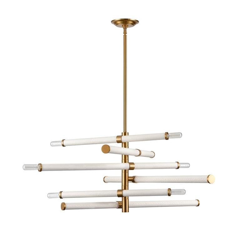 Atlas Lighting Crosspiece 39in 6-Light Chandelier | Transitional White Fabric and Satin Brass Metal | Dining Room & Living Room | Model CL11139-WH