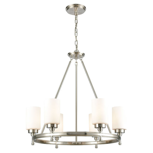 Atlas Lighting Dawson 25'' Wide 6Lt Chandelier, Satin Nickel/White