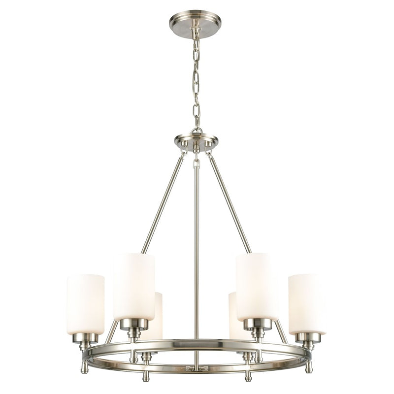Atlas Lighting Dawson 25in 6-Light Chandelier | Transitional Satin Nickel and White Frosted Glass | Dining Room & Living Room | Model CL11144-NK