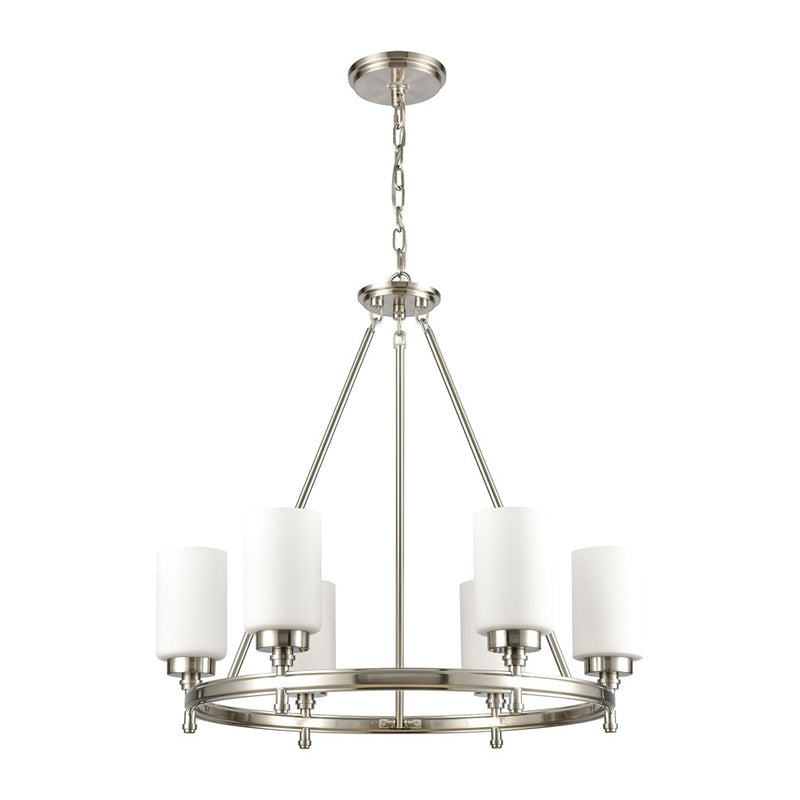 Atlas Lighting Dawson 25in 6-Light Chandelier | Transitional Satin Nickel and White Frosted Glass | Dining Room & Living Room | Model CL11144-NK