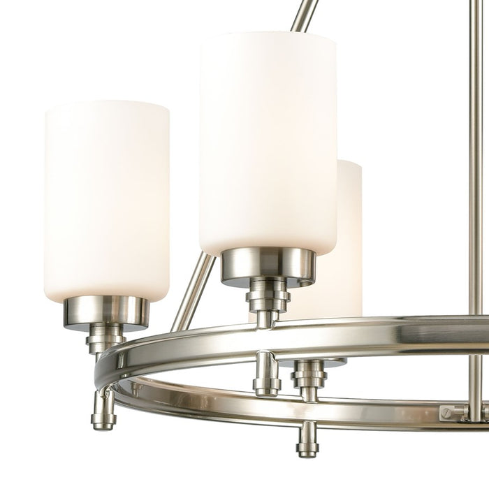 Atlas Lighting Dawson 25'' Wide 6Lt Chandelier, Satin Nickel/White