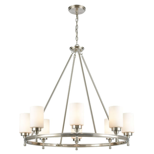 Atlas Lighting Dawson 33'' Wide 8Lt Chandelier, Satin Nickel/White