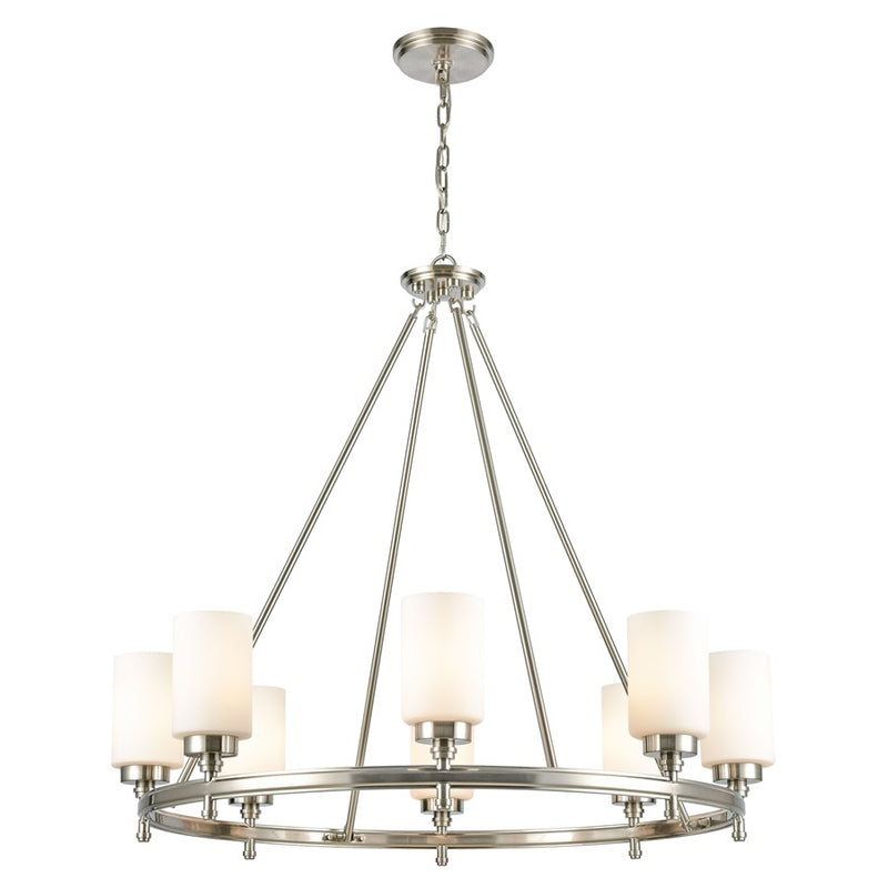 Atlas Lighting Dawson 33in 8-Light Chandelier | Transitional Satin Nickel and White Frosted Glass | Dining Room & Living Room | Model CL11145-NK