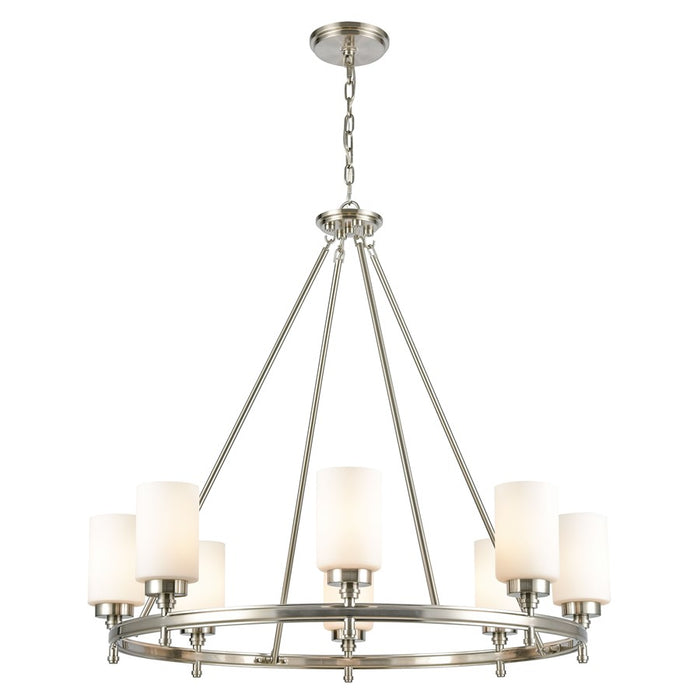 Atlas Lighting Dawson 33'' Wide 8Lt Chandelier, Satin Nickel/White