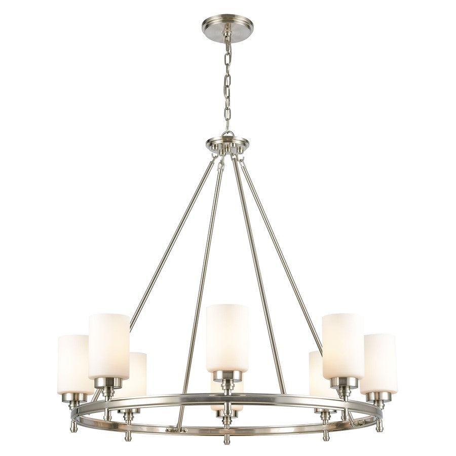 Atlas Lighting Dawson 33'' Wide 8Lt Chandelier, Satin Nickel/White