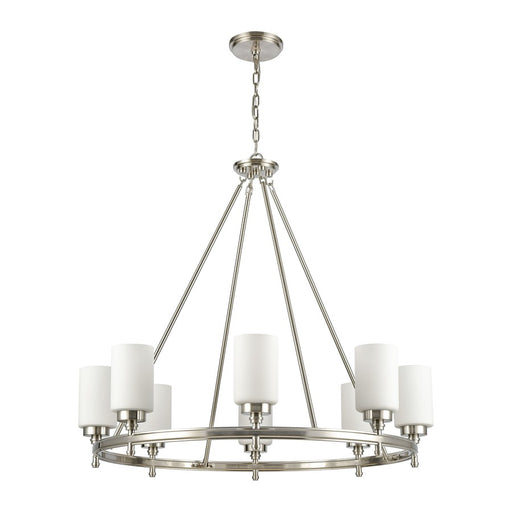 Atlas Lighting Dawson 33'' Wide 8Lt Chandelier, Satin Nickel/White