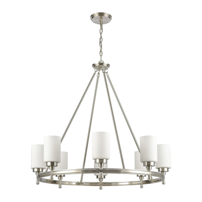 Atlas Lighting Dawson 33'' Wide 8Lt Chandelier, Satin Nickel/White