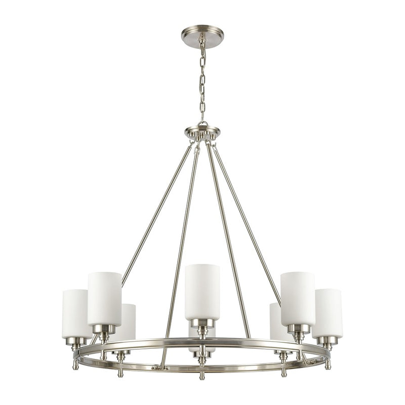 Atlas Lighting Dawson 33in 8-Light Chandelier | Transitional Satin Nickel and White Frosted Glass | Dining Room & Living Room | Model CL11145-NK