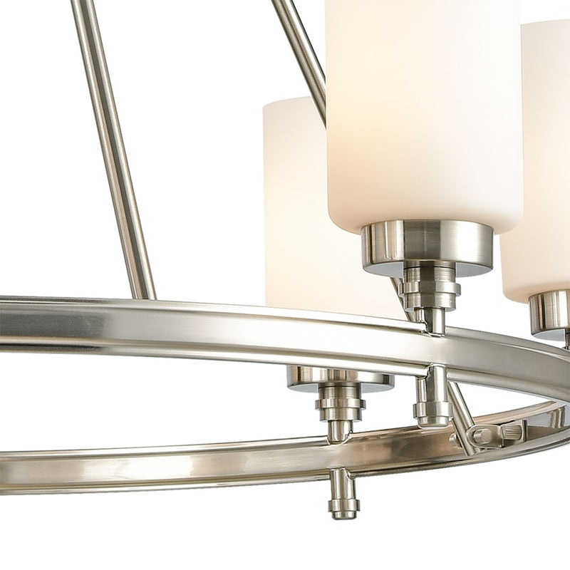 Atlas Lighting Dawson 33in 8-Light Chandelier | Transitional Satin Nickel and White Frosted Glass | Dining Room & Living Room | Model CL11145-NK
