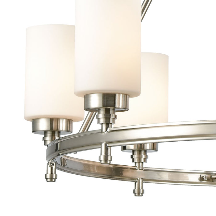 Atlas Lighting Dawson 33'' Wide 8Lt Chandelier, Satin Nickel/White