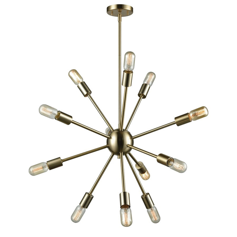 Atlas Lighting Delphine 27in 12-Light Chandelier | Modern Contemporary Satin Brass Metal | Dining Room & Living Room | Model CL11147-BS