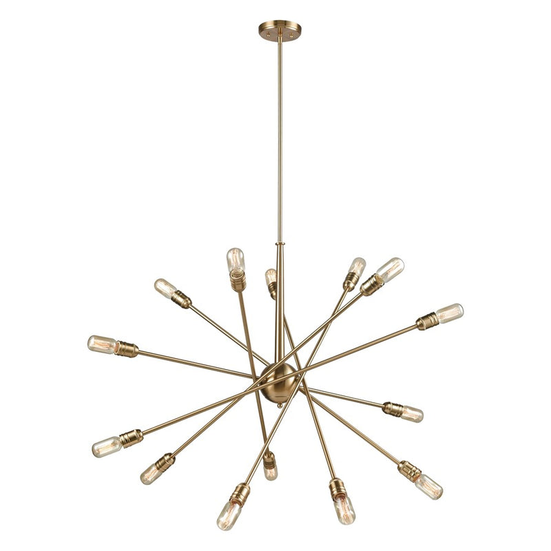 Atlas Lighting Delphine 38in 14-Light Chandelier | Modern Satin Brass Starburst | Dining Room & Living Room | 38 x 38 x 21 in | Model CL11150-BS