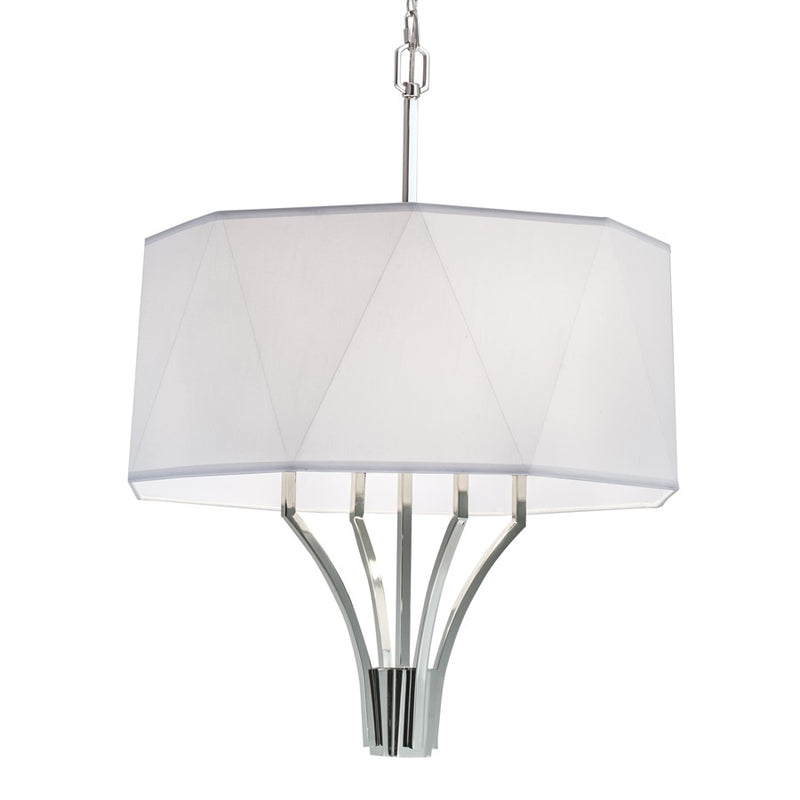 Atlas Lighting Diamond 21in 4-Light Chandelier | Transitional Polished Nickel and White Fabric Shade | Dining Room & Kitchen | Model CL11151-NK2