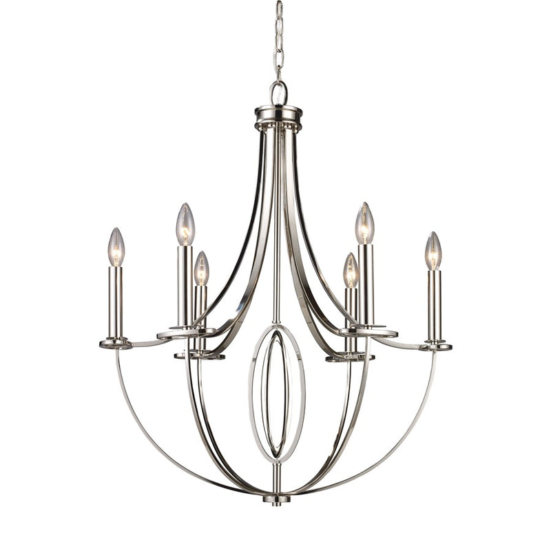 Atlas Lighting Dione 25in 6-Light Chandelier | Transitional Polished Nickel Metal | Dining Room & Living Room | 25 x 25 x 31 in | Model CL11154-NK