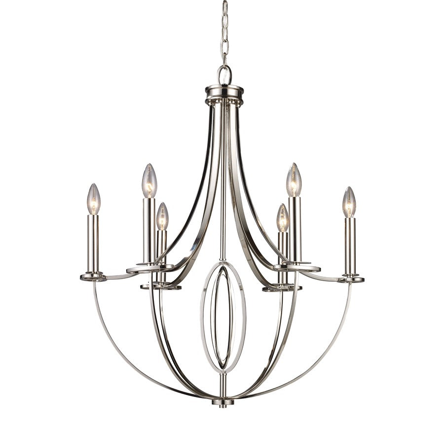 Atlas Lighting Dione 25'' Wide 6Lt Chandelier, Polished Nickel