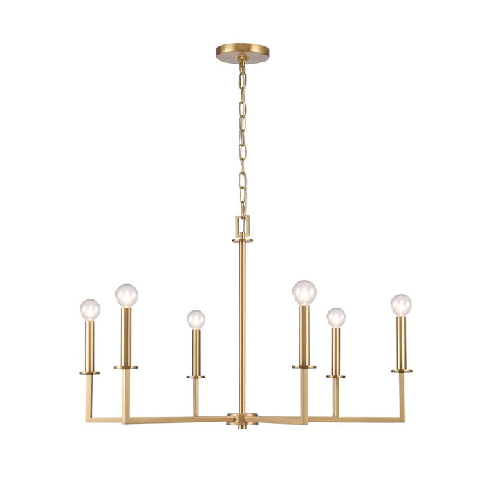 Atlas Lighting Dunne 30'' Wide 6Lt Chandelier, Lacquered Brass