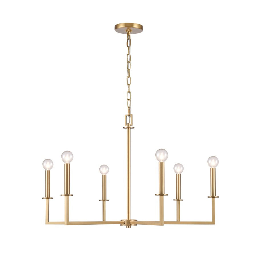 Atlas Lighting Dunne 30'' Wide 6Lt Chandelier, Lacquered Brass