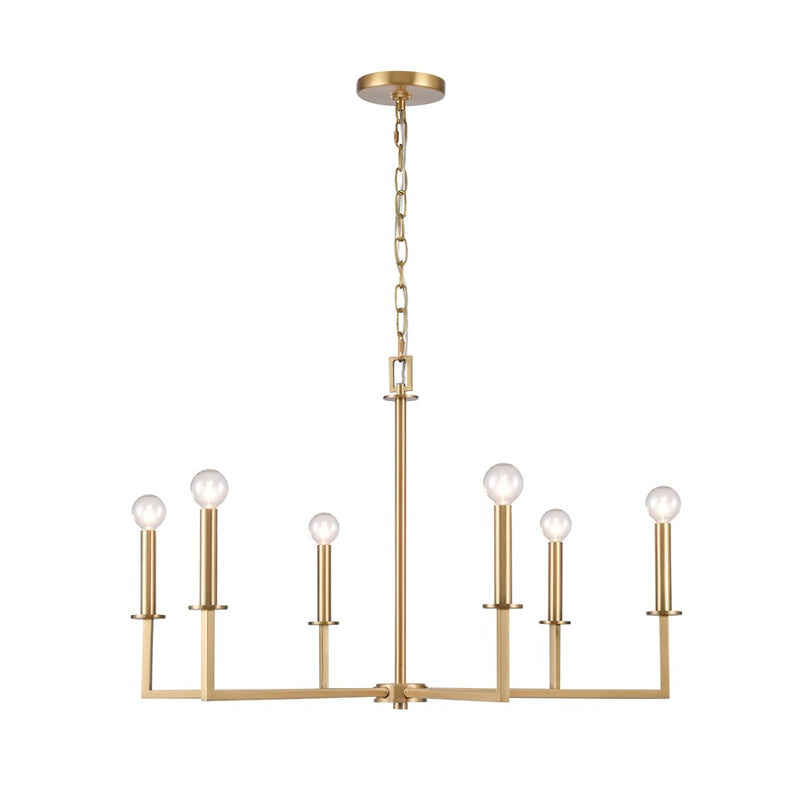 Atlas Lighting Dunne 30in 6-Light Chandelier | Transitional Lacquered Brass Metal | Dining Room & Living Room | 30 x 30 x 19 in | Model CL11158-BS