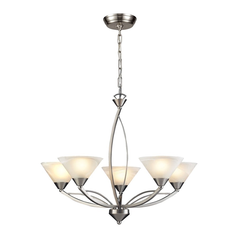 Atlas Lighting Elysburg 28''W 5Lt Chandelier, Satin Nickel/White
