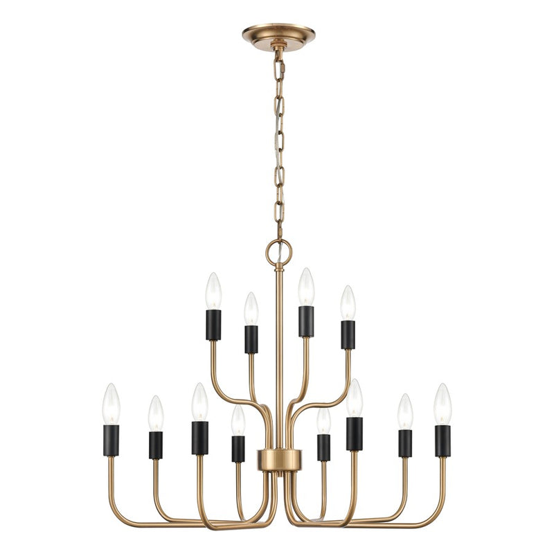 Atlas Lighting Epping Avenue 24in 12-Light Chandelier | Transitional Aged Brass and Matte Black Metal | Dining Room & Living Room | Model CL11164-BS
