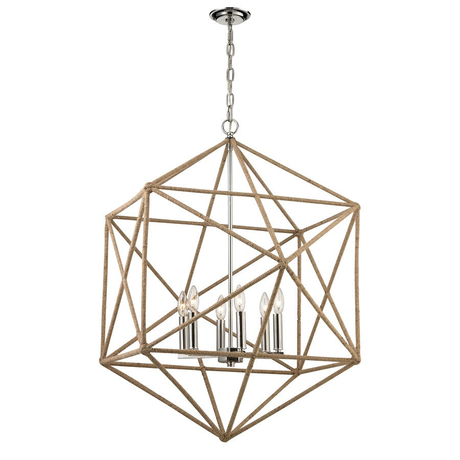 Atlas Lighting Exitor 34'' Wide 6Lt Chandelier, Polished Nickel