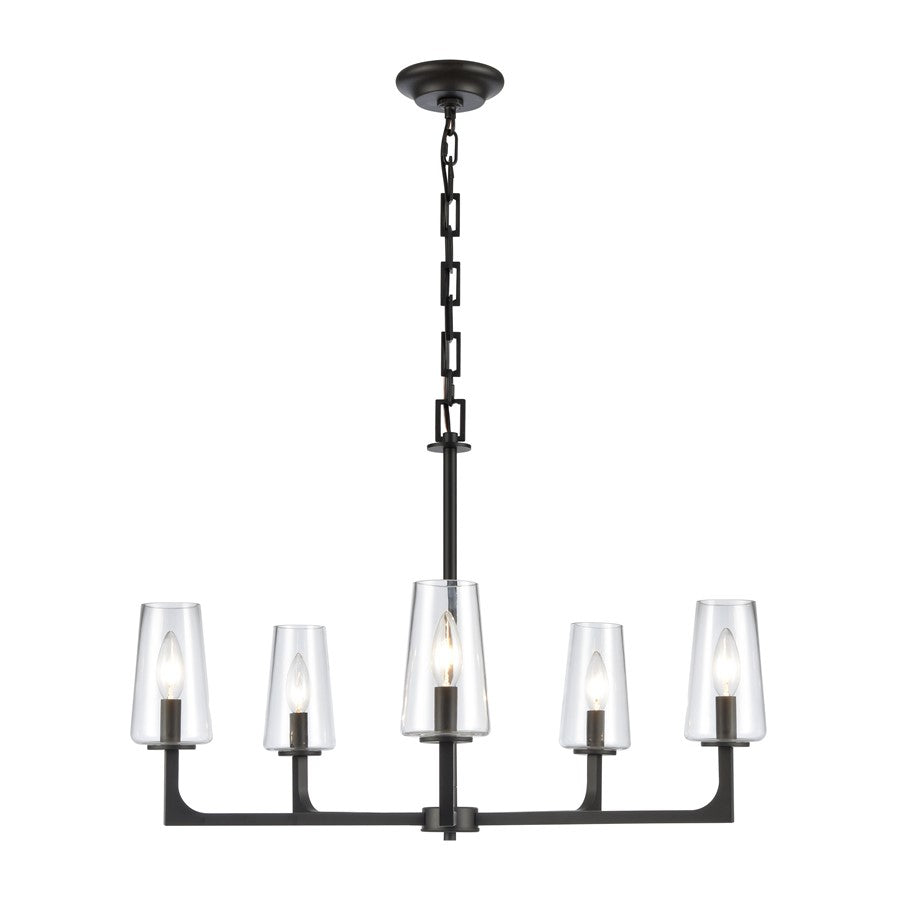 Atlas Lighting Fitzroy 28'' Wide 5Lt Chandelier, Matte Black/Clear