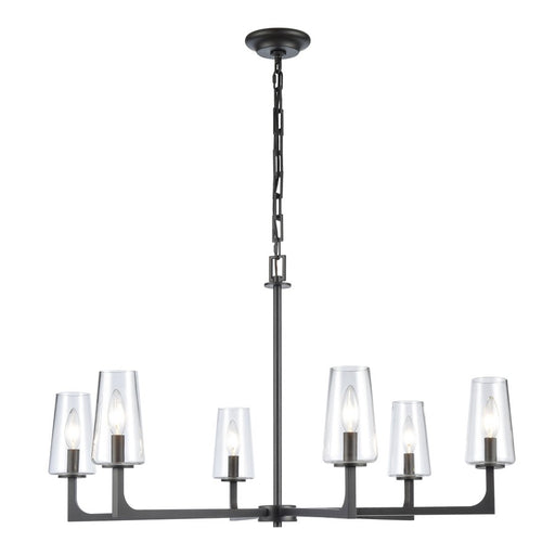 Atlas Lighting Fitzroy 34'' Wide 6Lt Chandelier, Matte Black/Clear