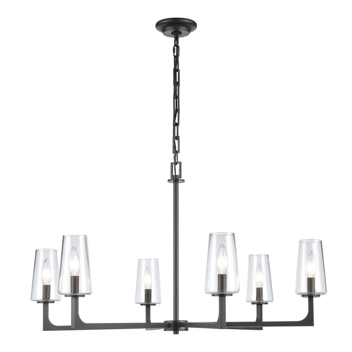 Atlas Lighting Fitzroy 34'' Wide 6Lt Chandelier, Matte Black/Clear