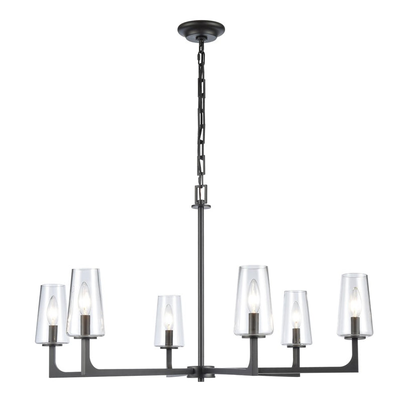 Atlas Lighting Fitzroy 34in 6-Light Chandelier | Transitional Matte Black and Clear Glass | Kitchen Island & Dining Room | Model CL11173-BK