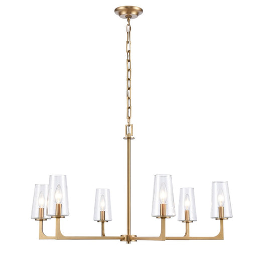 Atlas Lighting Fitzroy 34'' Wide 6Lt Chandelier, Brass/Clear
