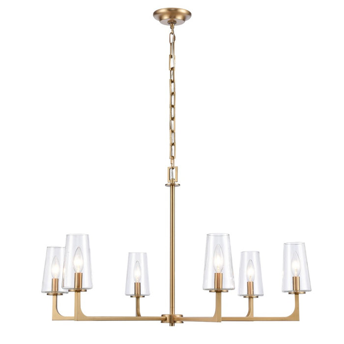 Atlas Lighting Fitzroy 34'' Wide 6Lt Chandelier, Brass/Clear