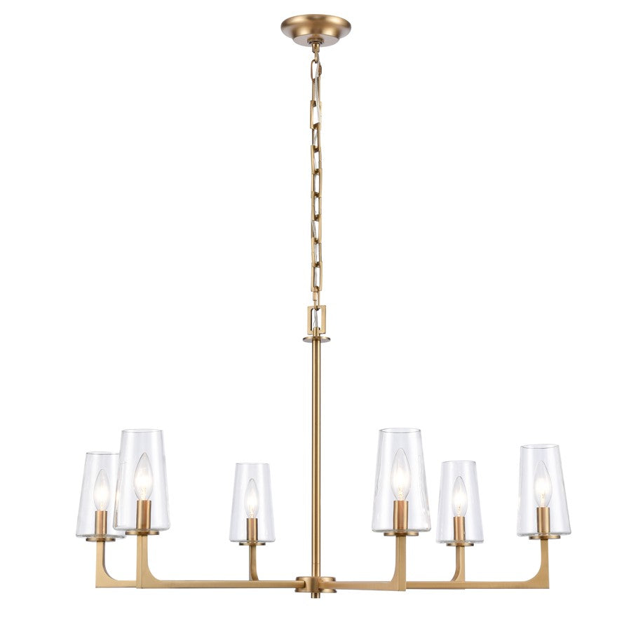 Atlas Lighting Fitzroy 34'' Wide 6Lt Chandelier, Brass/Clear